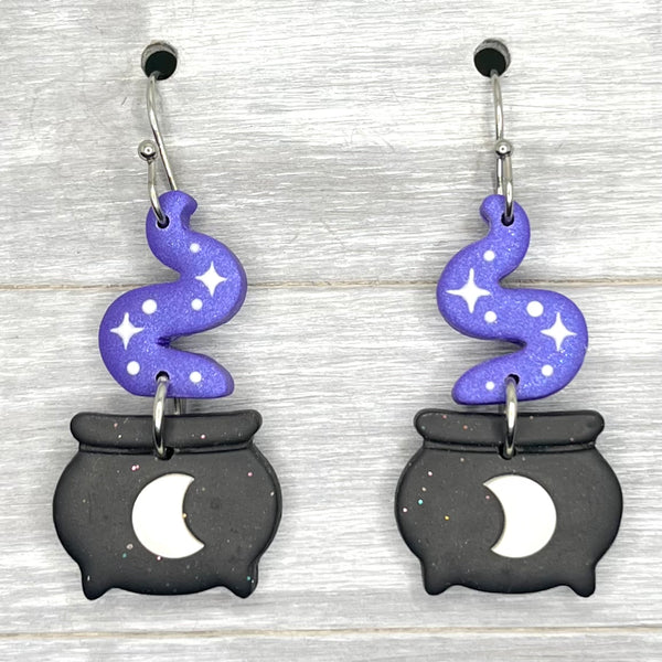 Purple Magic Cauldron Polymer Clay Dangles