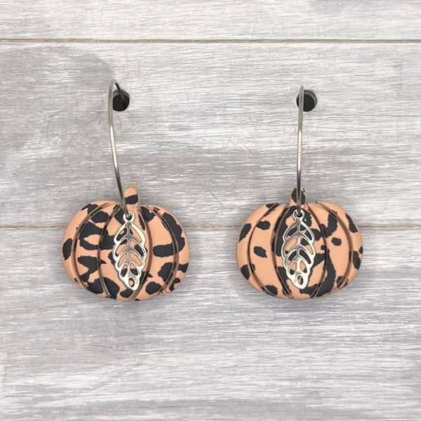 Leopard Print Pumpkin Hoop Dangles