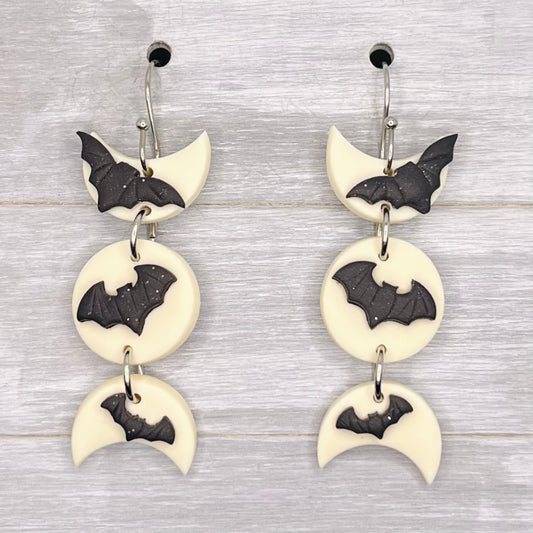 Glow In The Dark Bat Moon Phase Clay Dangles