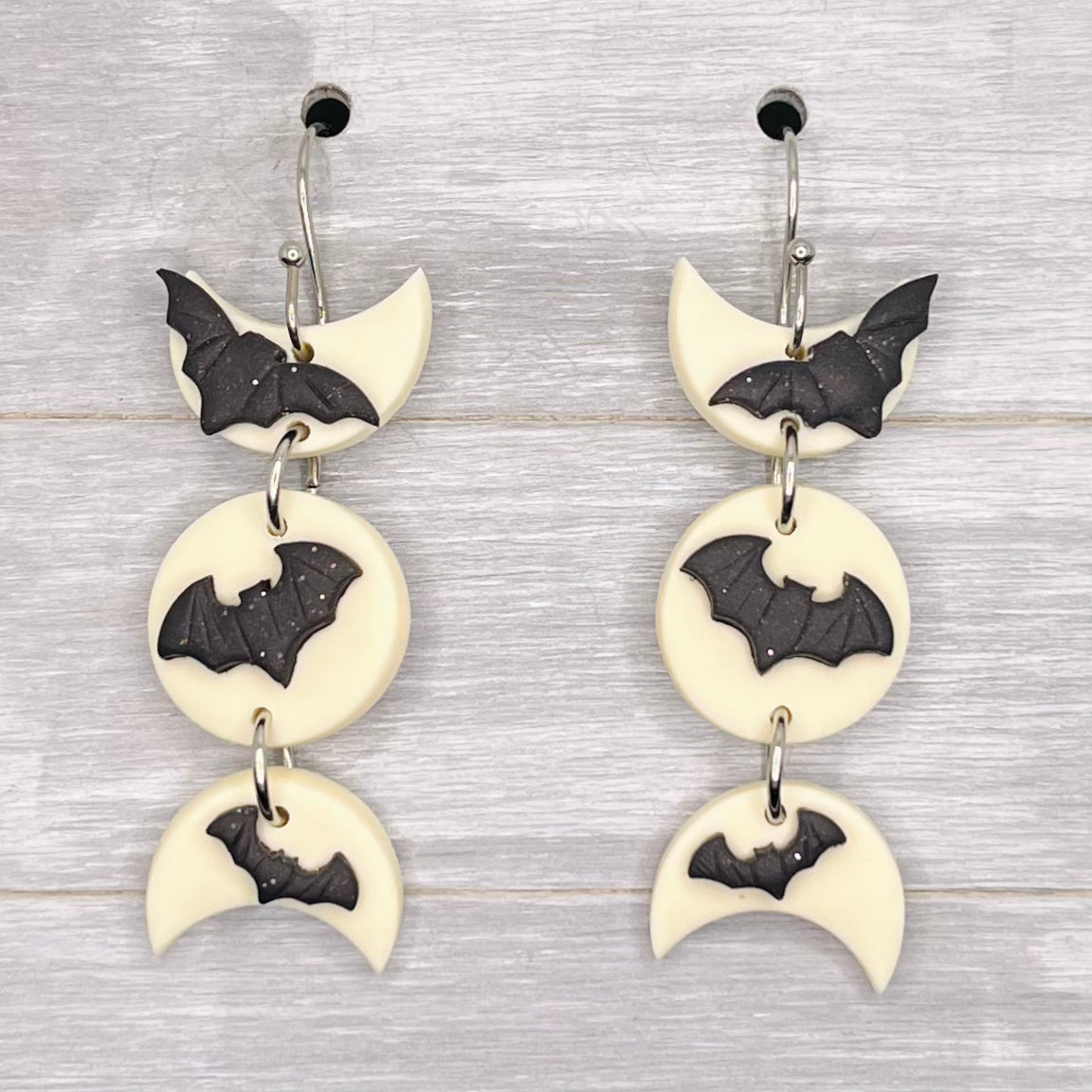 Glow In The Dark Bat Moon Phase Clay Dangles