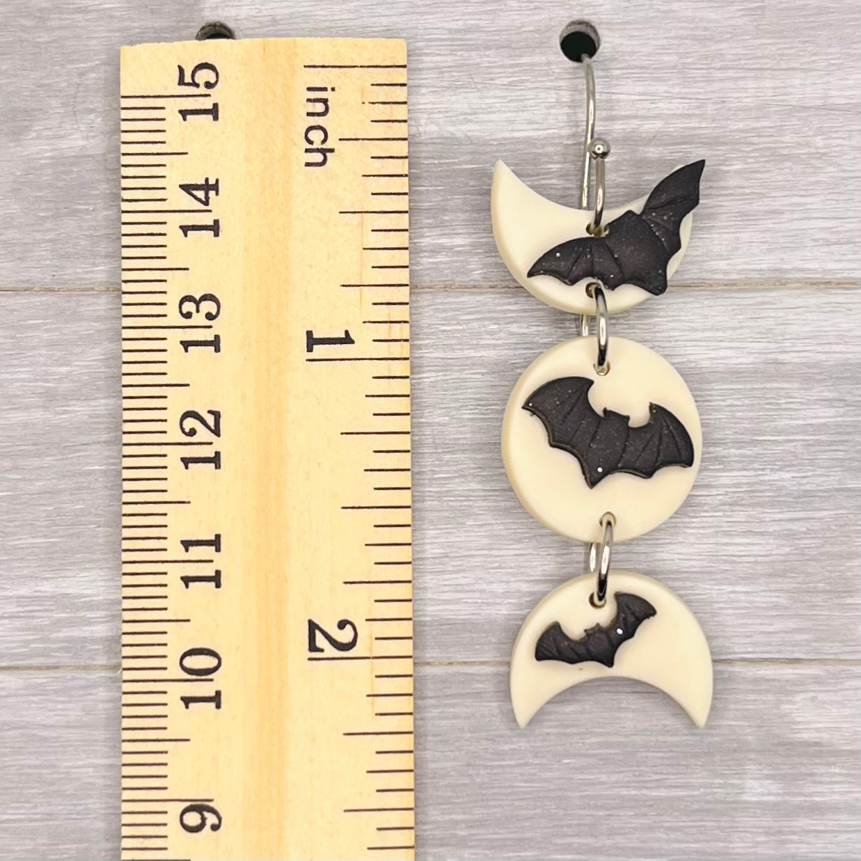 Glow In The Dark Bat Moon Phase Clay Dangles