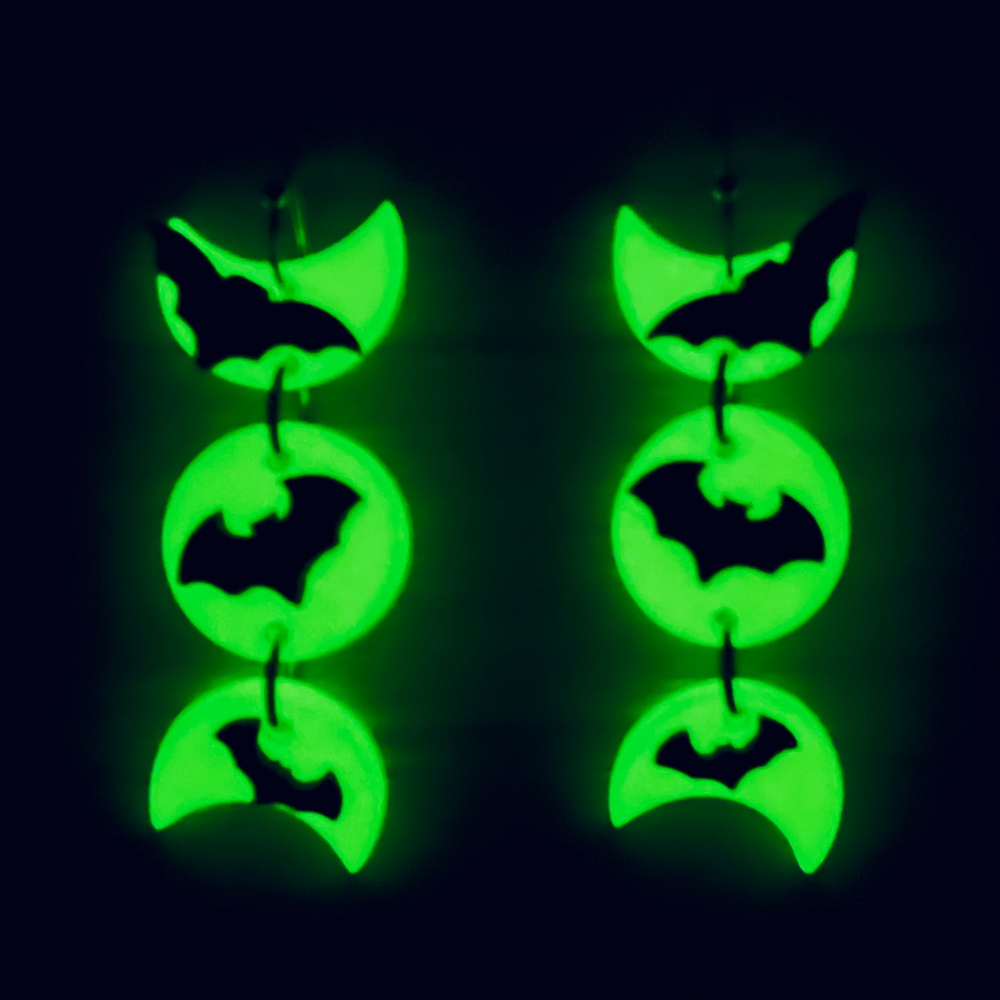 Glow In The Dark Bat Moon Phase Clay Dangles