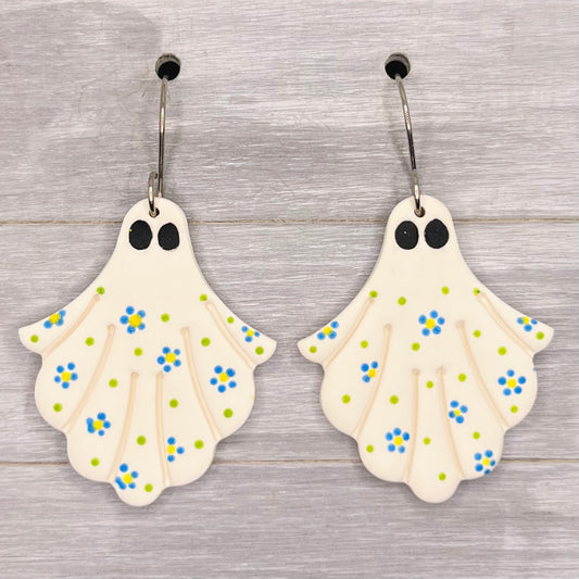 Ditsy Floral Sheet Ghost Polymer Clay Dangles