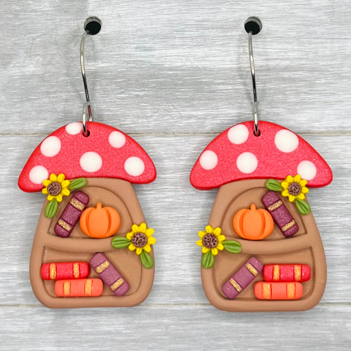 Mushroom Bookshelves Polymer Clay Dangles