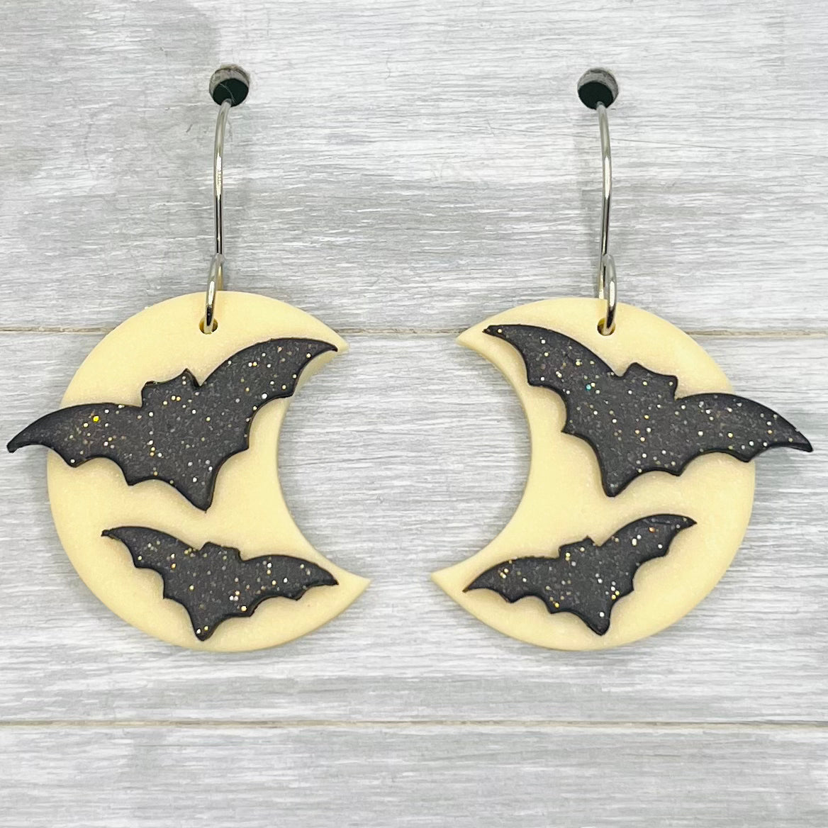 Glow In The Dark Bat Moon Clay Dangles