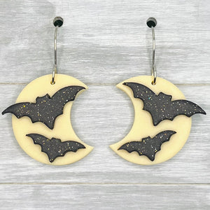 Glow In The Dark Bat Moon Clay Dangles