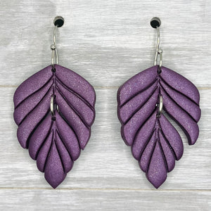 Plum Fall Feather Clay Dangles