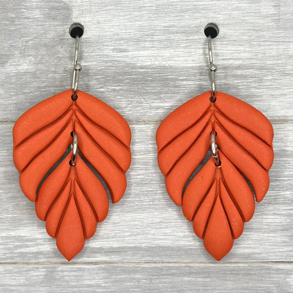 Burnt Orange Fall Feather Clay Dangles