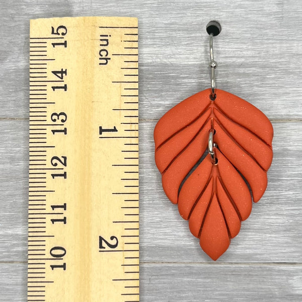 Burnt Orange Fall Feather Clay Dangles