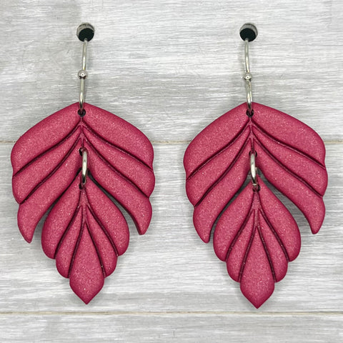 Burgundy Fall Feather Clay Dangles