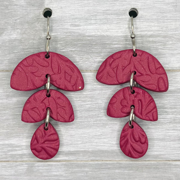 Burgundy Petal Drop Clay Dangles