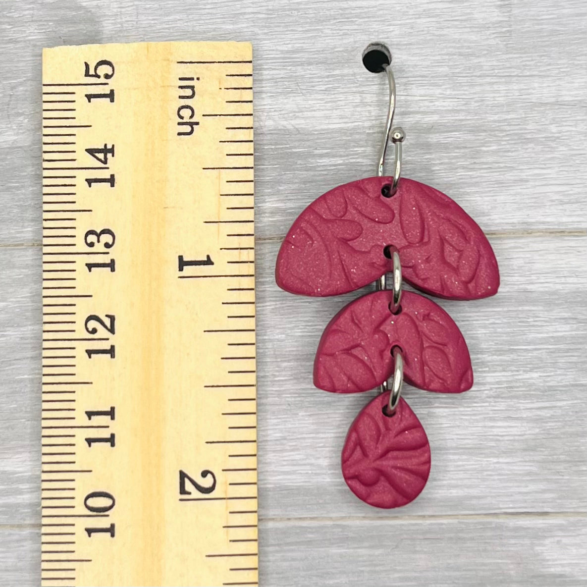 Burgundy Petal Drop Clay Dangles