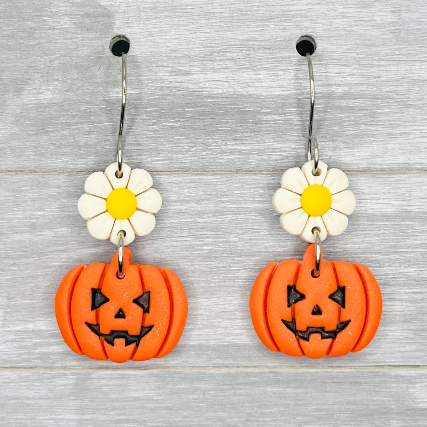 Jack-o-lantern Flower Clay Dangles