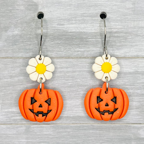 Jack-o-lantern Flower Clay Dangles