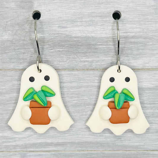 Potted Plant Ghost Clay Dangles