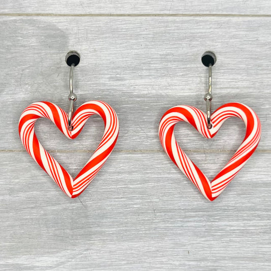 Candy Cane Heart Clay Dangles