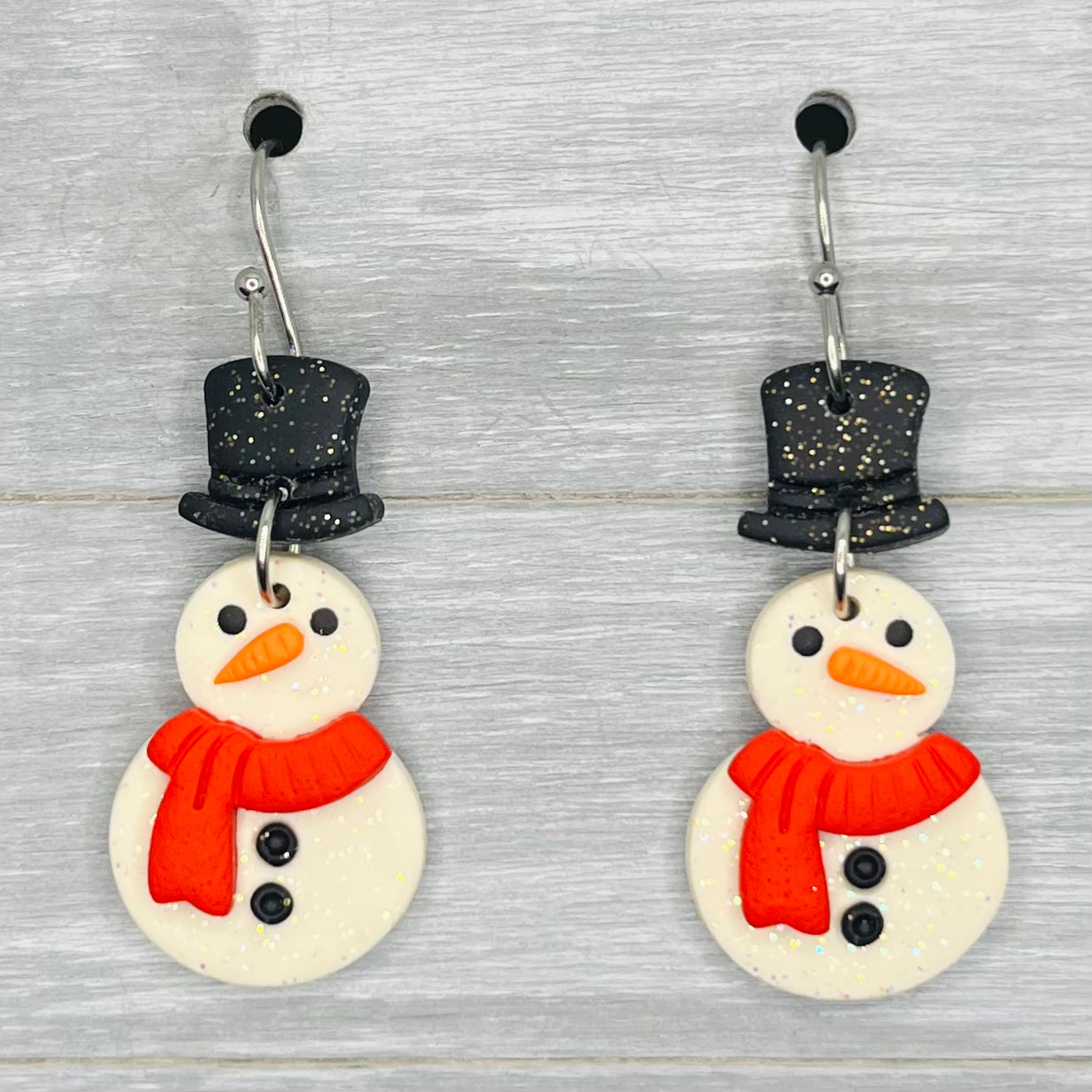 Snuggled Snowman Clay Dangles