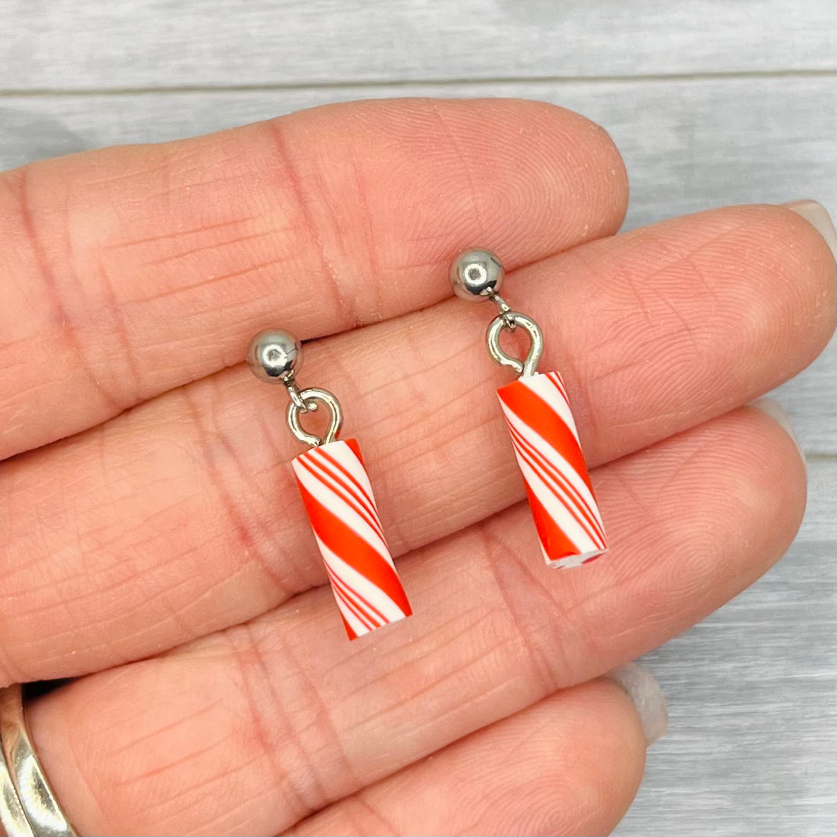 Mini Peppermint Stick Stud Dangles