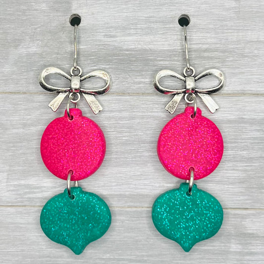 Jewel Tone Ornament Bow Dangles