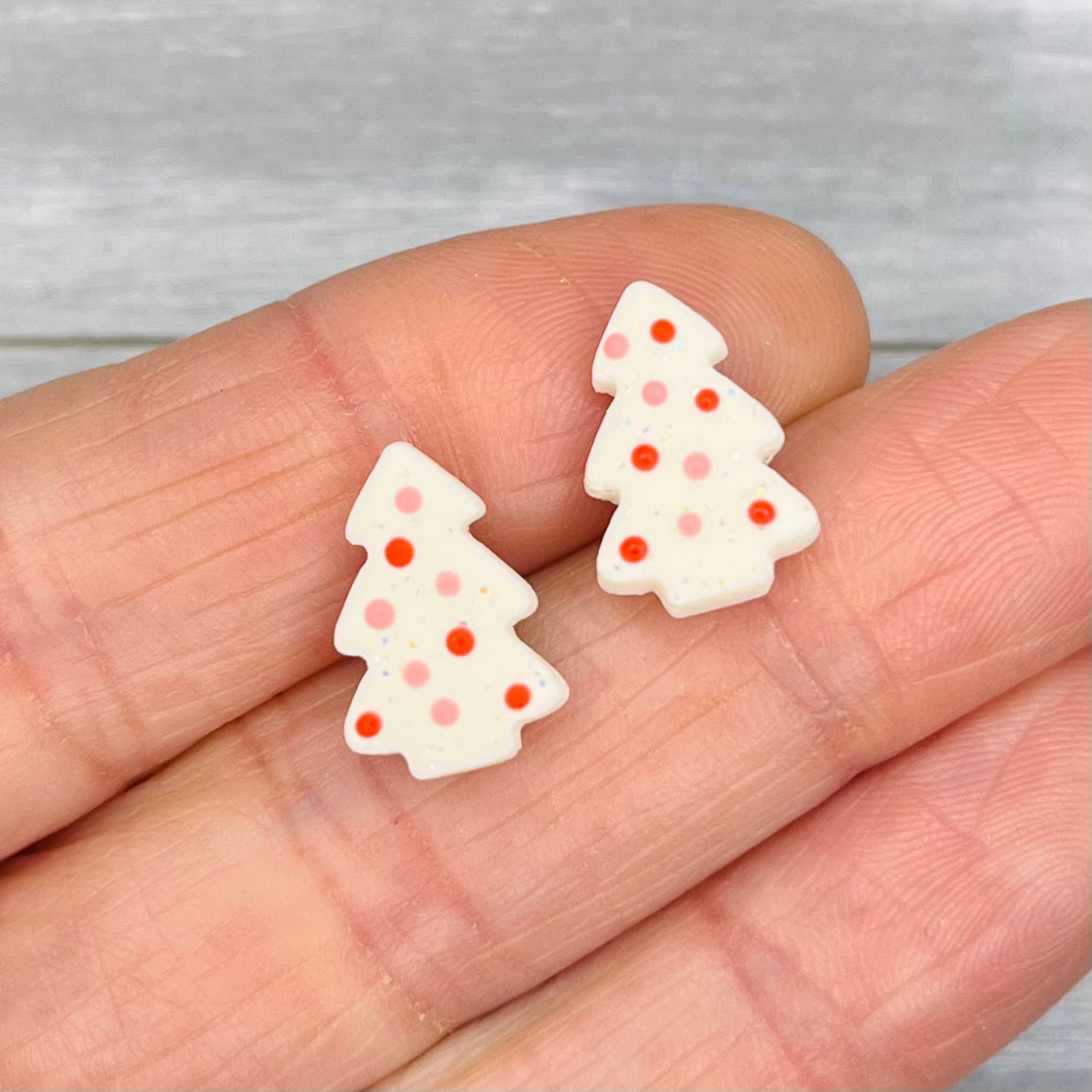 Pink & Red Christmas Tree Studs