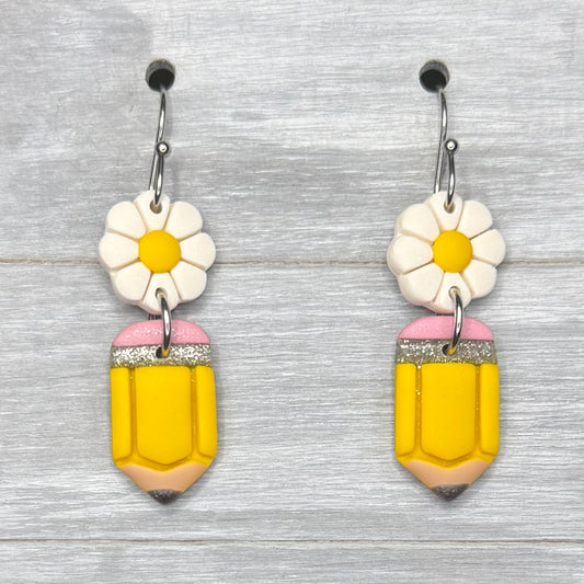 Daisy Pencil Clay Dangles