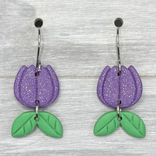 Purple Sparkle Flower Dangles