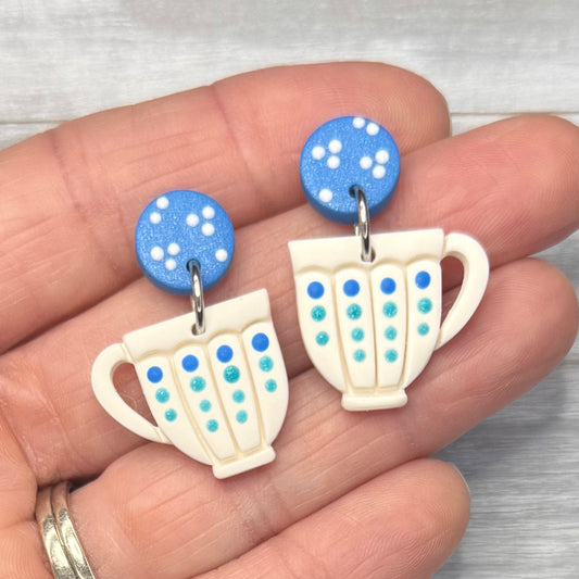 Blue Teacup Stud Dangles