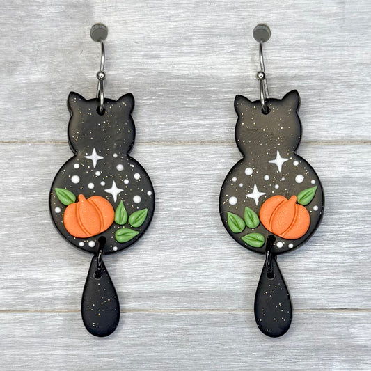 Pumpkin Cats Polymer Clay Dangles