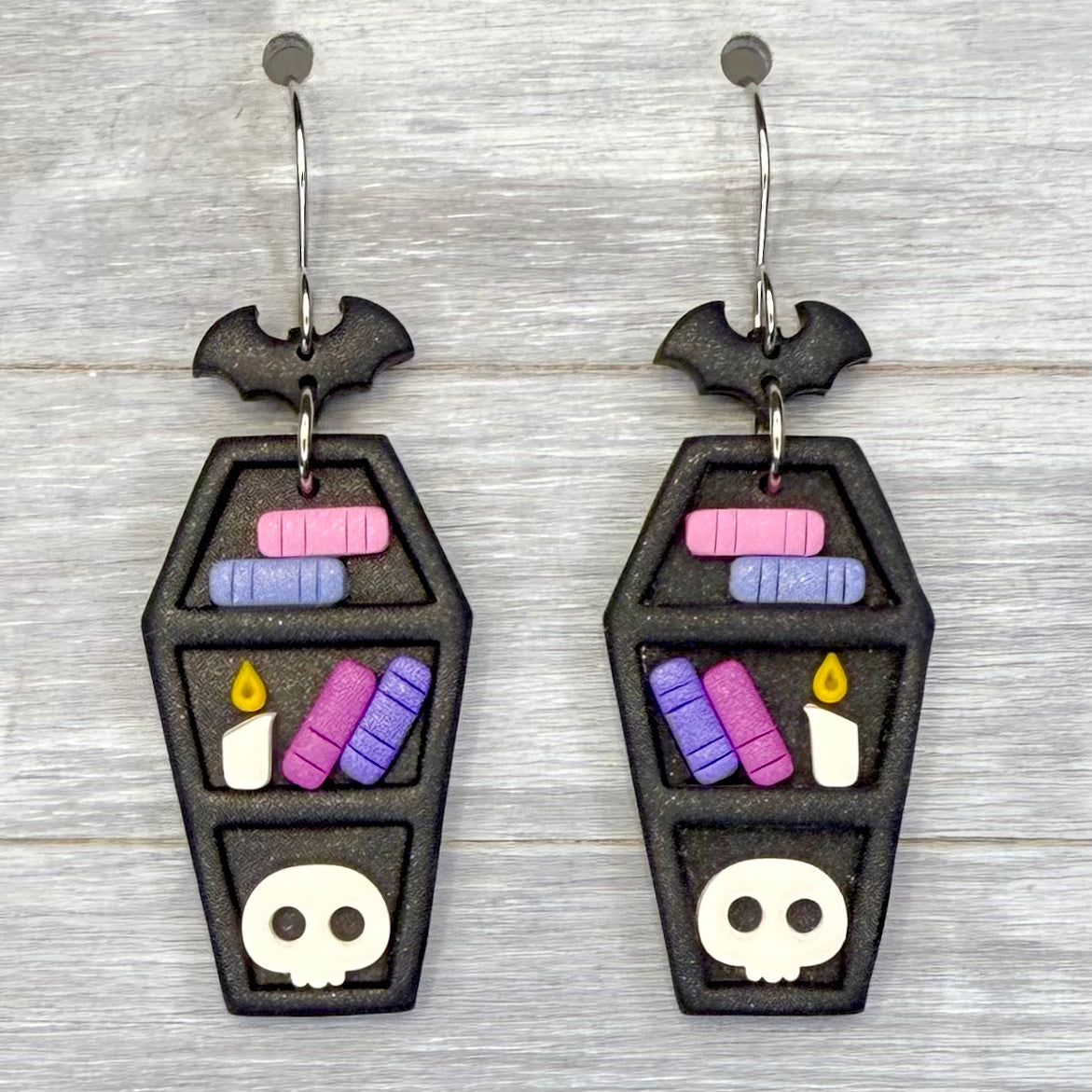 Coffin Bookshelf Polymer Clay Dangles