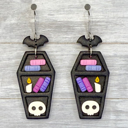 Coffin Bookshelf Polymer Clay Dangles