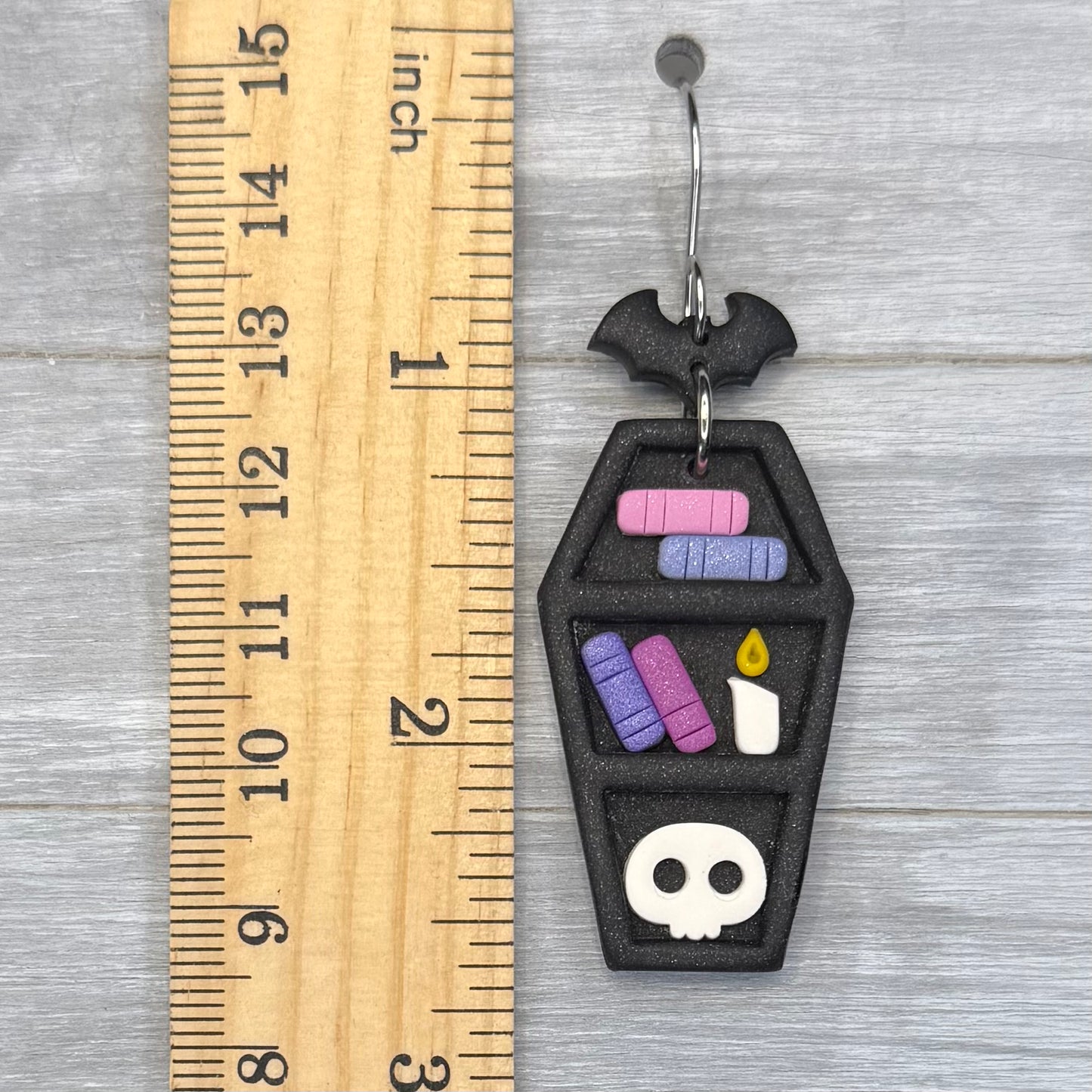 Coffin Bookshelf Polymer Clay Dangles