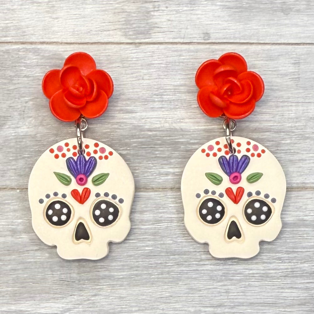 Sugar Skull Flower Stud Dangles