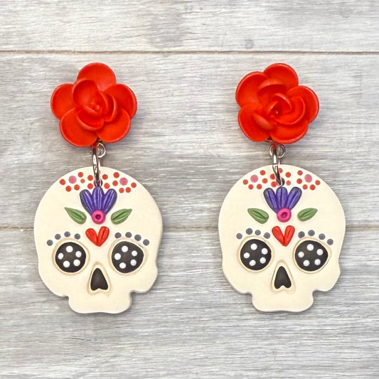 Sugar Skull Flower Stud Dangles