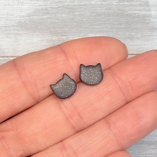 Tiny Black Cat Studs