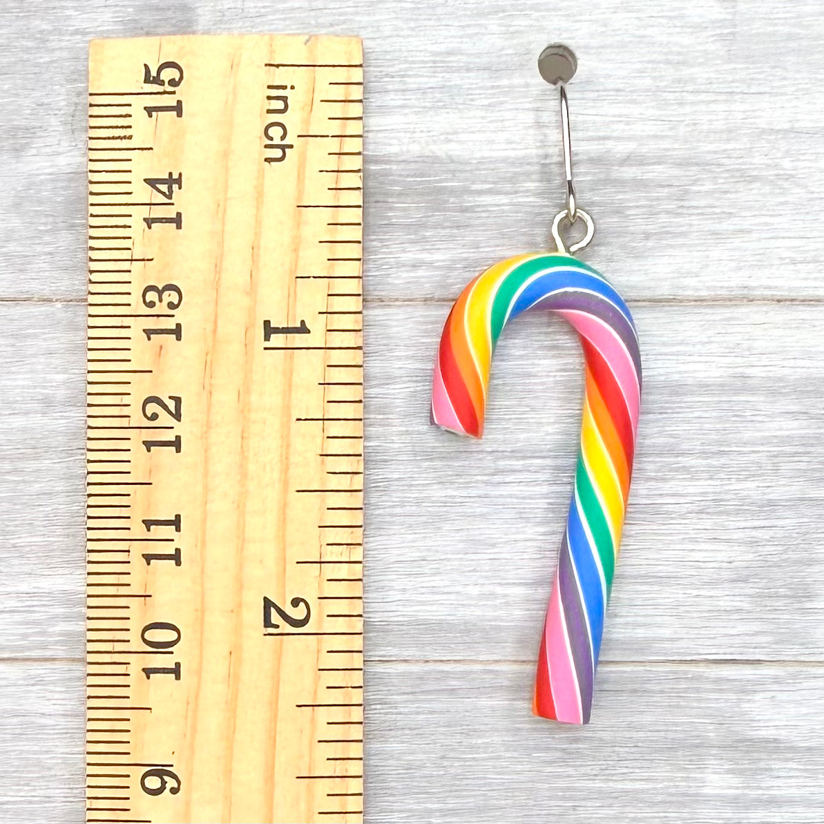 Rainbow Candy Cane Clay Dangles