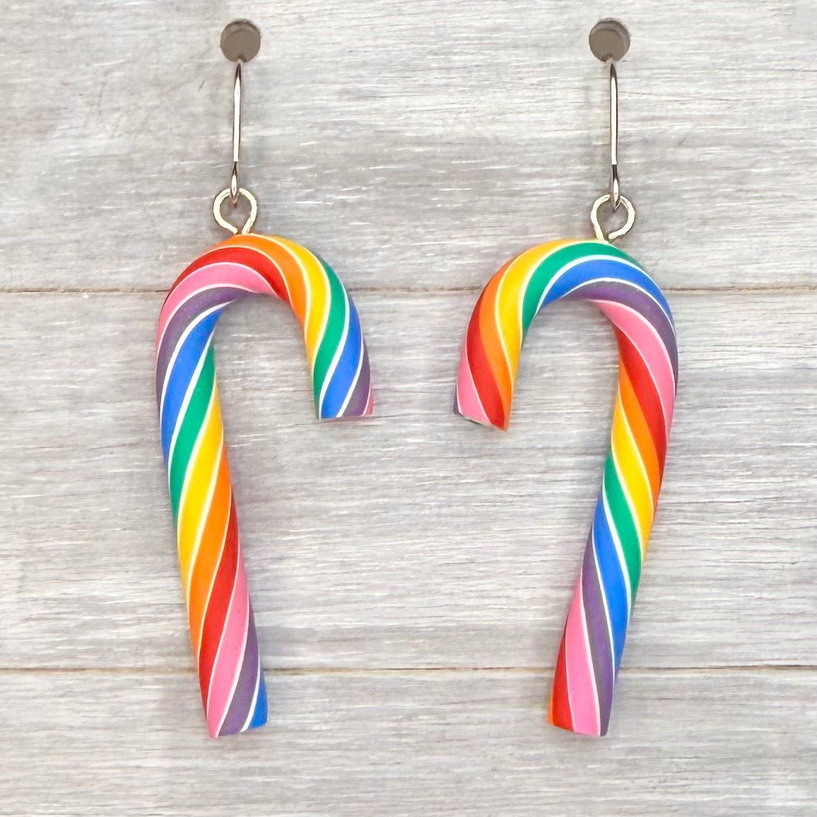 Rainbow Candy Cane Clay Dangles