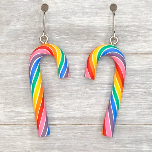 Rainbow Candy Cane Clay Dangles