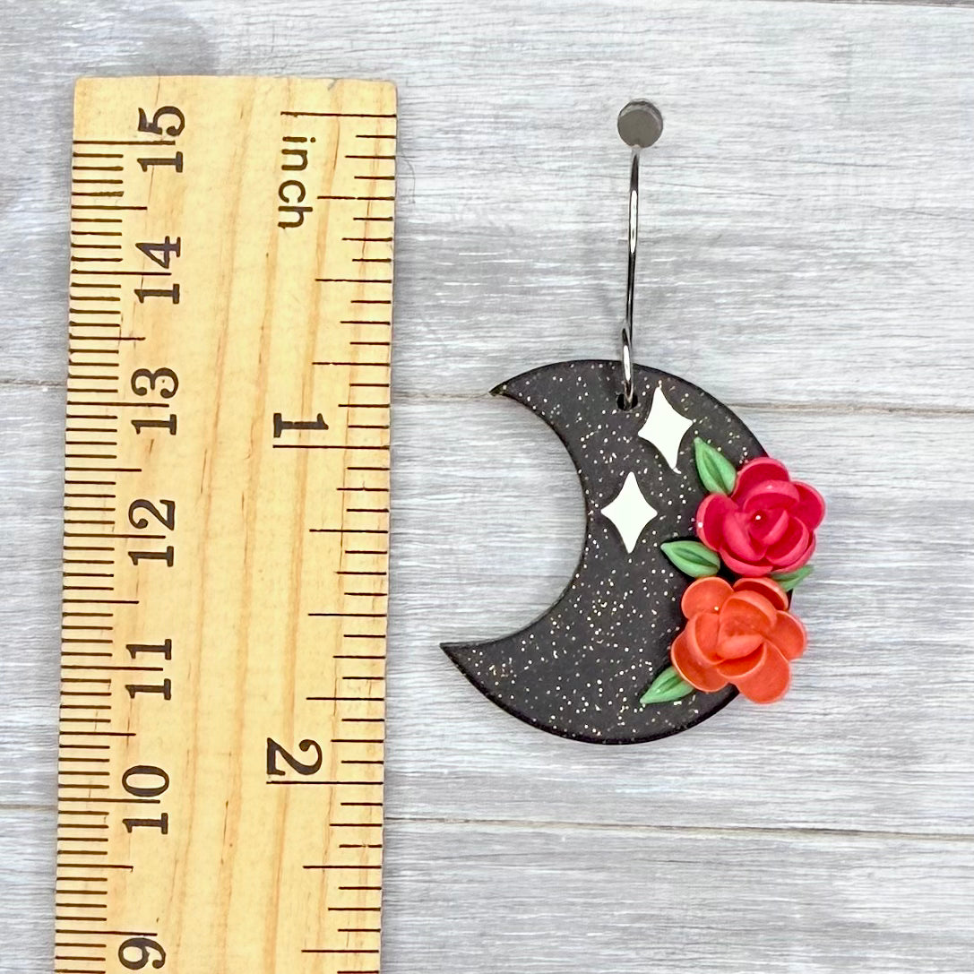 Pink & Orange Floral Moon Dangles