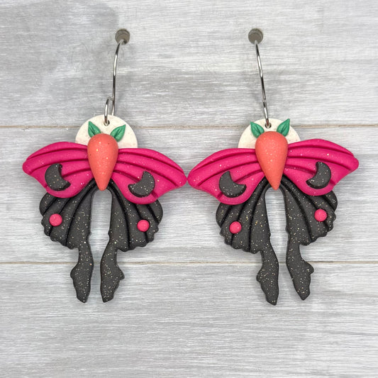 Pink and Black Moth Dangles
