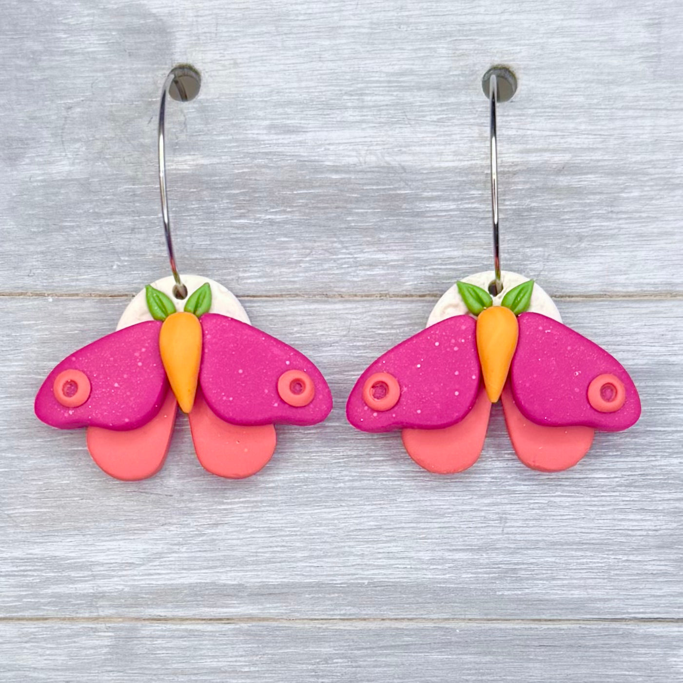 Small Pink & Orange Moth Hoops