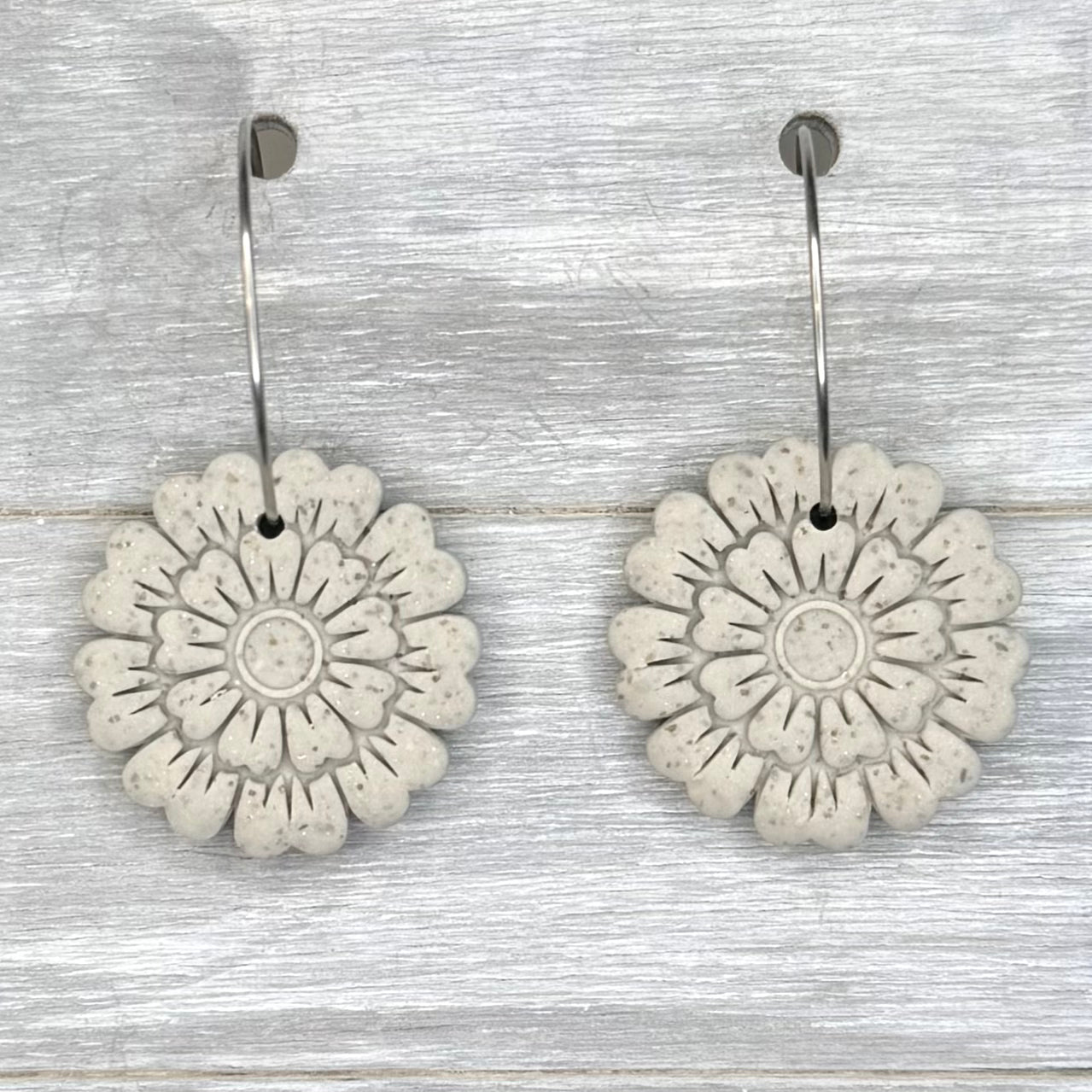 Granite Flower Hoop Dangles