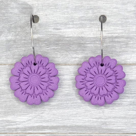 Purple Flower Hoop Dangles