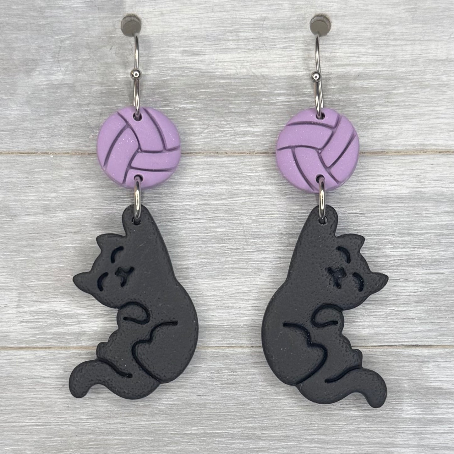 Purple Yarn Black Cat Dangles