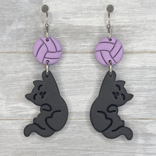 Purple Yarn Black Cat Dangles