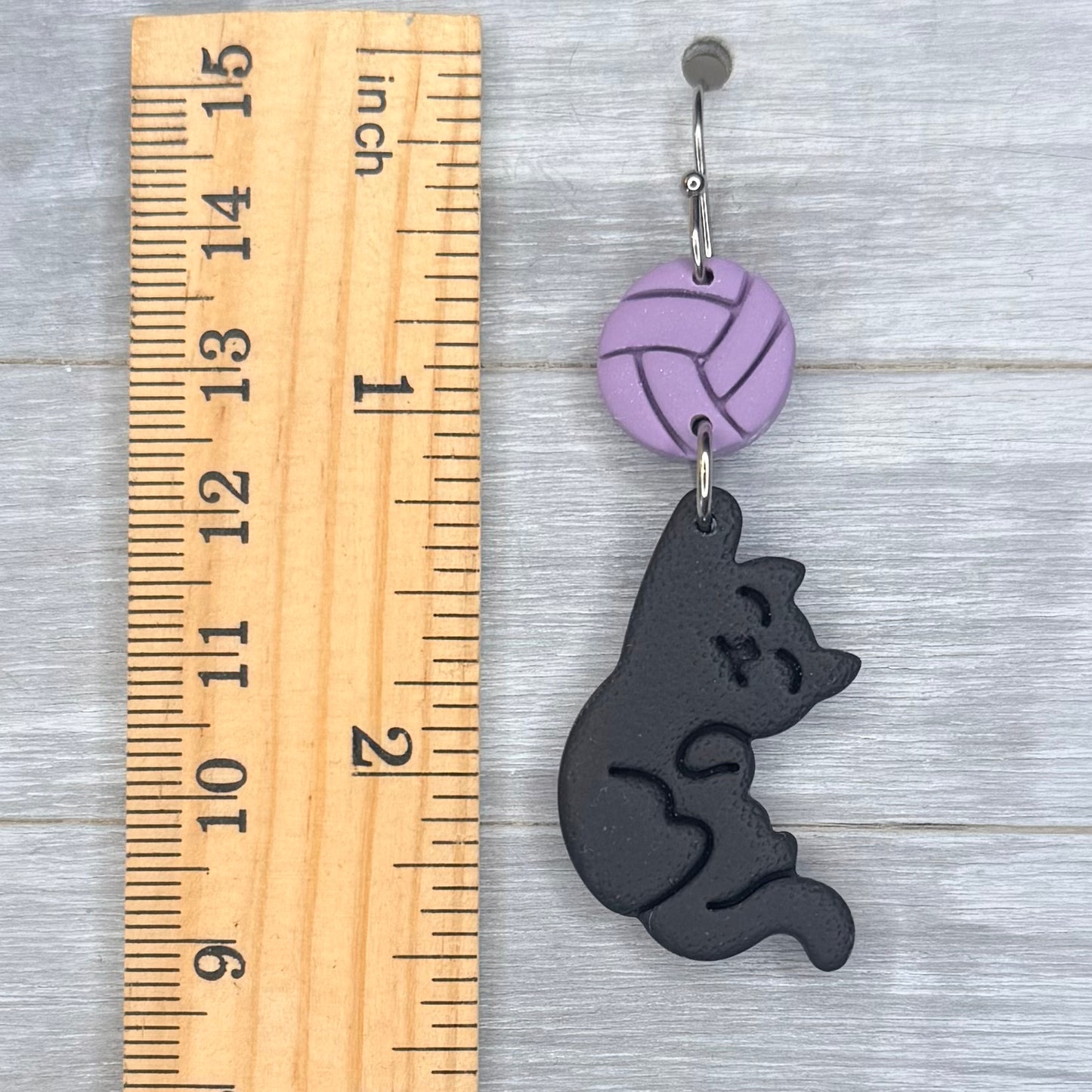 Purple Yarn Black Cat Dangles