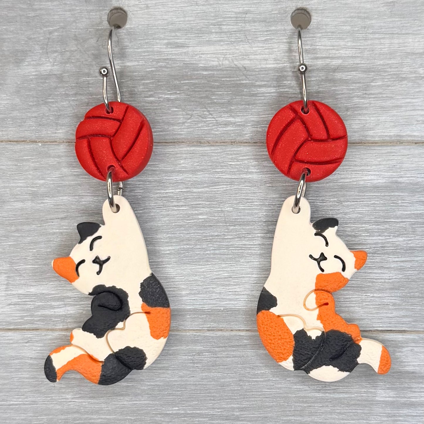 Red Yarn Calico Cat Dangles