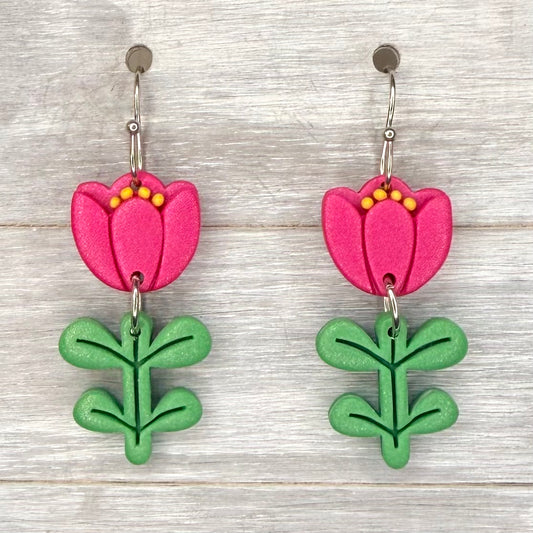Pink Folk Flower Dangles