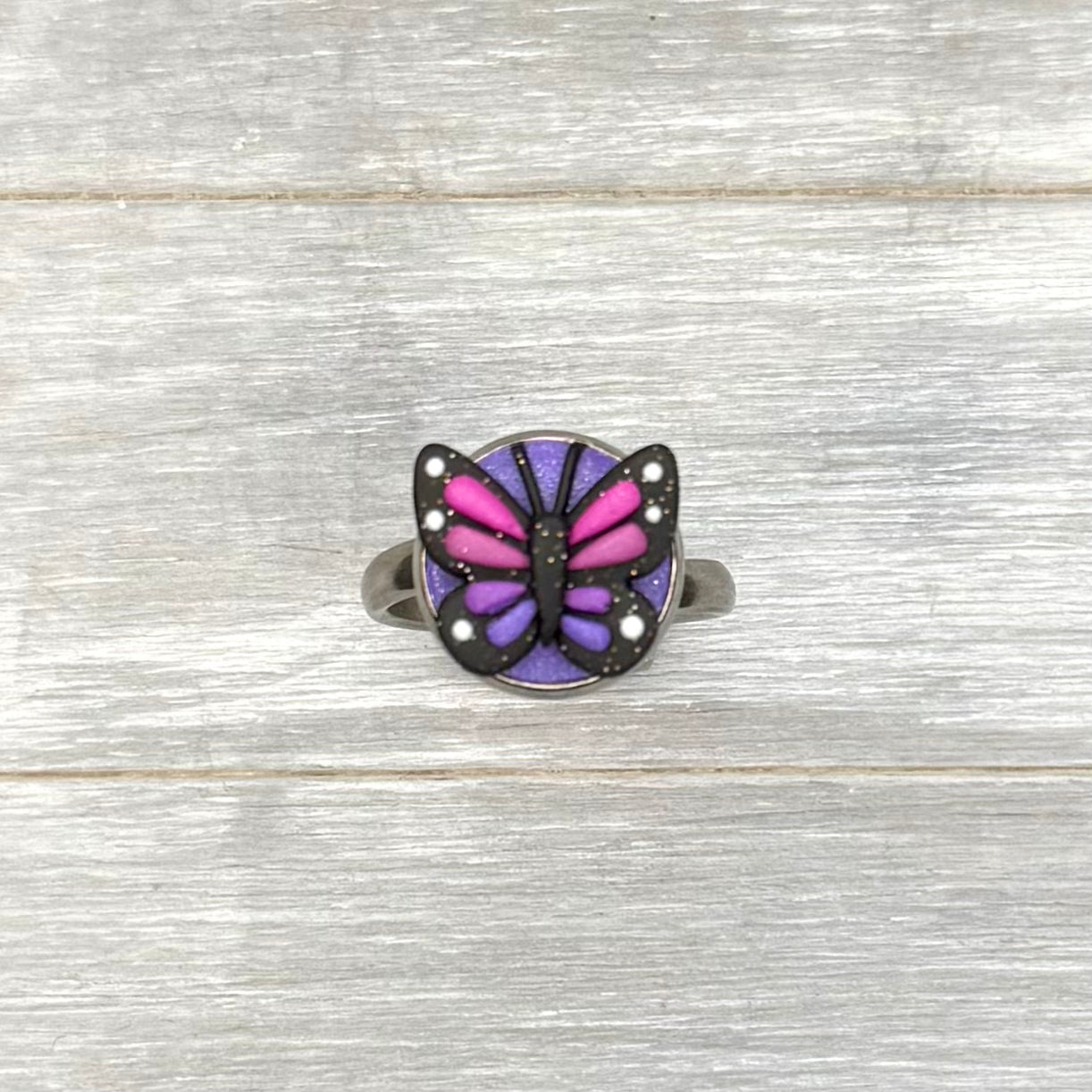 Purple Butterfly Bezel Ring