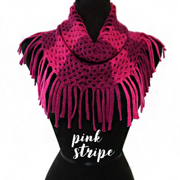 Striped Knit Tassel Infinity Scarf