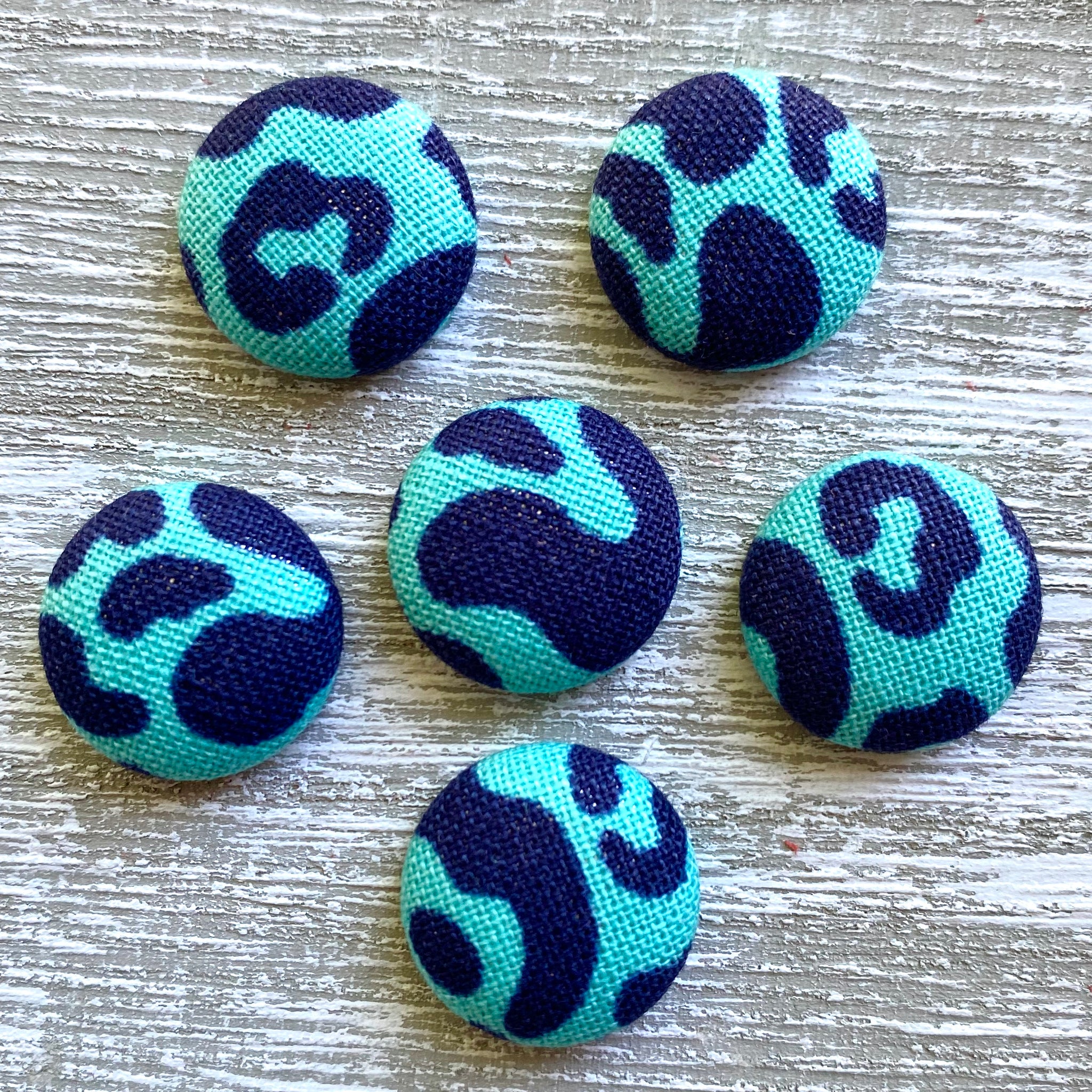 Teal & Navy Leopard Fabric Button Earrings
